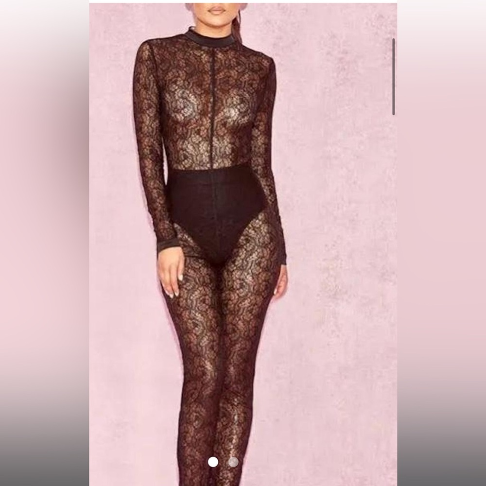 'HOUSE OF CB Rudi' Black Sheer Lace Jumpsuit